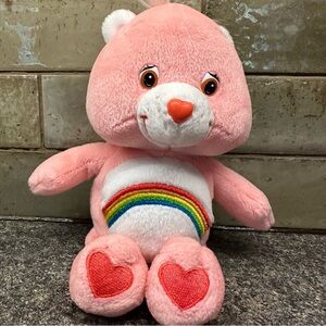 Pink Plush Care Bear Cheer Bear with Rainbow Belly